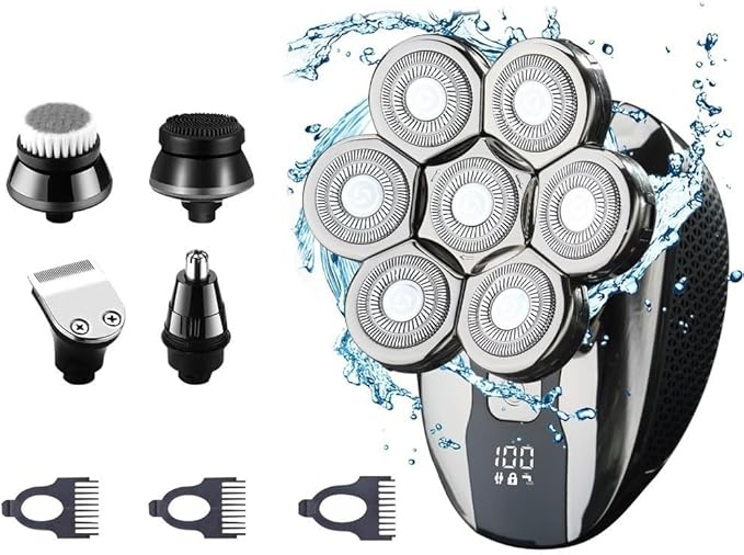 Head Shaver for Men 5 in 1 Men's Shaver Trimmer for Men Electric Shaver 7D Independently Razor Wet and Dry Hair Cutting Machine with Clipper