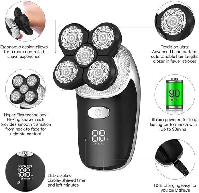 Electric Razor for Men's Electric Shaver 5 In1 Wet Dry Shaving Machine for Men Professional Set Rechargeable Electric Razor Beard Facial Grooming Kit