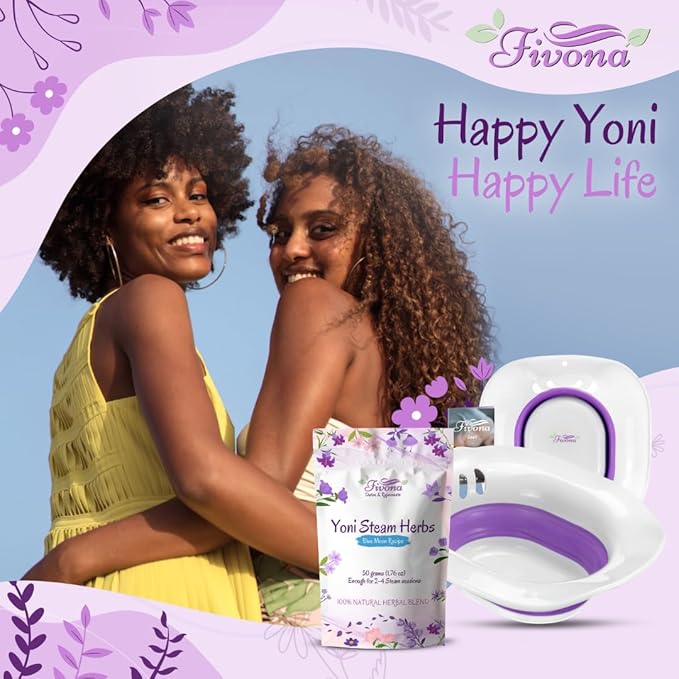 FIVONA 2-in-1 Yoni Steaming Kit Over the Toilet Seat with V Steam Herbs Blue Moon Recipe for Detox Cleansing PH Balance and Odor Control