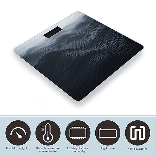 Deep Black Waves Bathroom Scale for Body Weight Bathroom Weighing Scale with Backlit LCD Display Highly Accurate Measures Weight Up to 180kg