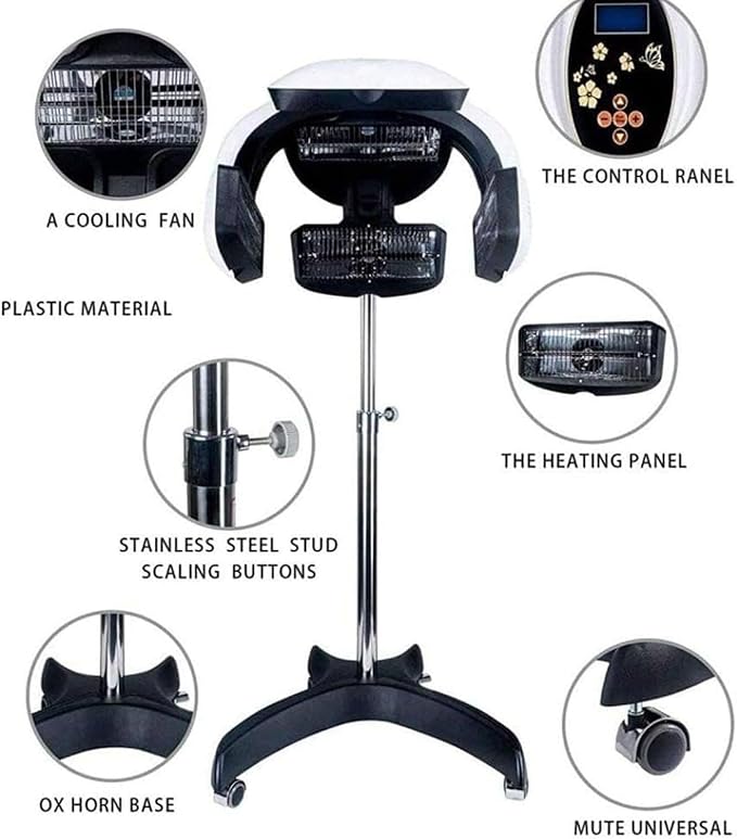 Hair Dryer Standing Hair Perm Color Processor Dryer Heavy Duty Adjustable Wall Mounted/Standing Hair Dryer - Hair Salon Equipment for Hair Dyeing Perming800W(Standing)