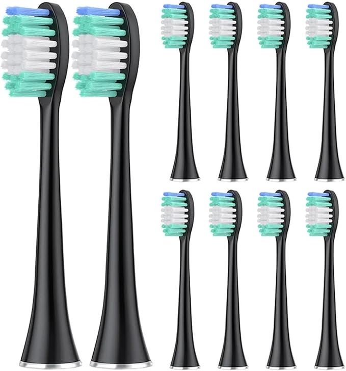 Compatible for Aquasonic 10PCS Large Replacement Brush Heads - Crescent-Shaped Soft Bristle Deep Clean for Series Toothbrushes(Black)
