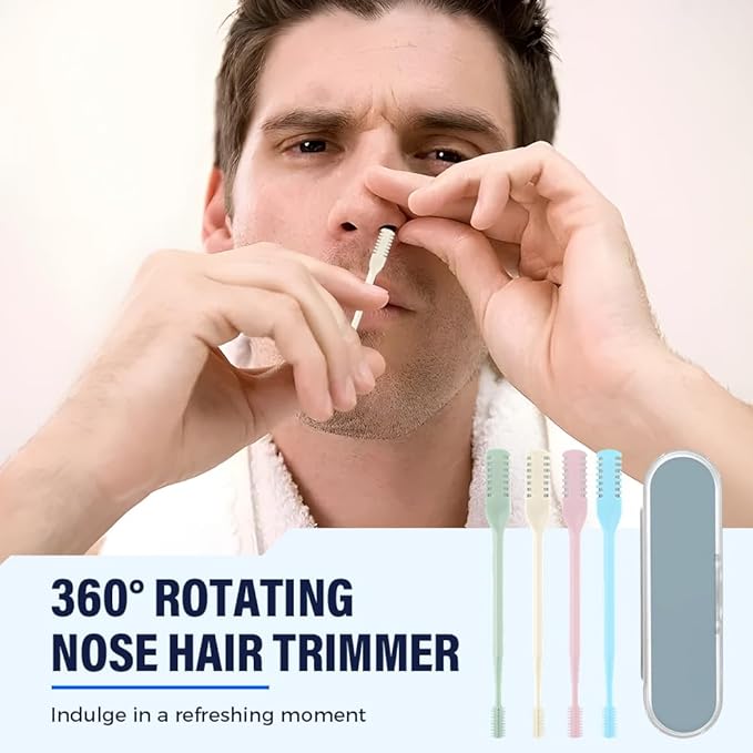 Nasal Hair Cutter 2025 Upgrade 360° Rotating Nose Hair Trimmer with Double-Sided Blade &amp Ear PickManual Nostril Hair Removal Tool for Men and Women Travel Essentials (Pink-6PCS)