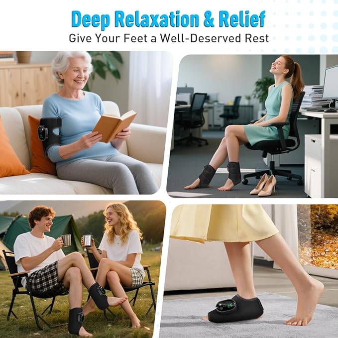 2-Pack Cordless Foot Massager for Neuropathy Foot and Ankle Massager Ankle Heating Pad with Massage 6 Heat Levels &amp 3 Massage Modes with Timer (Black)