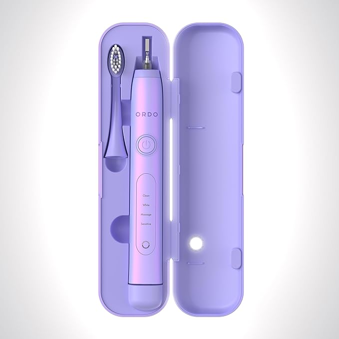 ORDO Sonic+ Electric Toothbrush with Case Sonic Toothbrushes for Adults Charging Travel Case 4 Brushing Modes Fast Rechargeable Battery Silicone Polishing USB Charger Pearl Violet