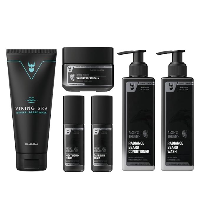 The Complete Beard Growth Kit by Beard Struggle - Mens Grooming Kit with Balm Mask Conditioner Wash &amp Oils - Aesir's Triumph Platinum Collection