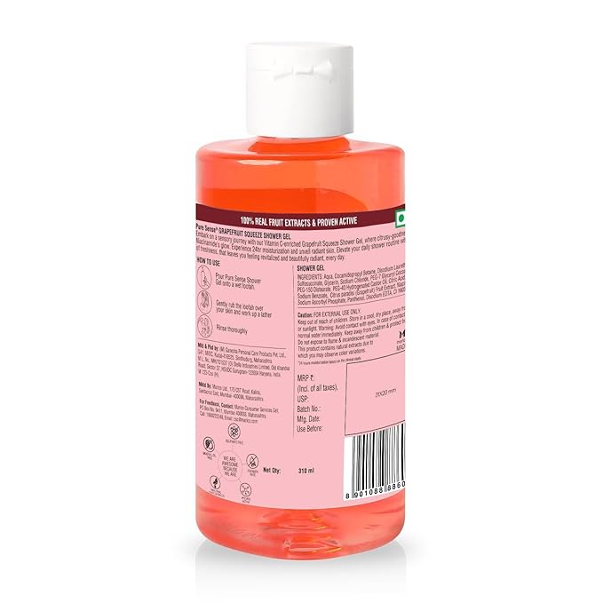 PureSense Vitamin C + Niacinamide Grapefruit Squeeze Body Wash Shower Gel | Deeply Cleans | Soft &amp Youthful Skin | Evens Ski Tone | No Paraben | All Skin Types | For Men &amp Women | 310ml