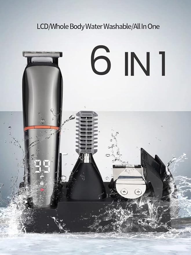 Professional Hair Clippers for Barber Hair Cutting Machine Men Nose Trimmer Electric Shaver 7 in 1 Beard Grooming Rechargeable Low Noise (Silver)