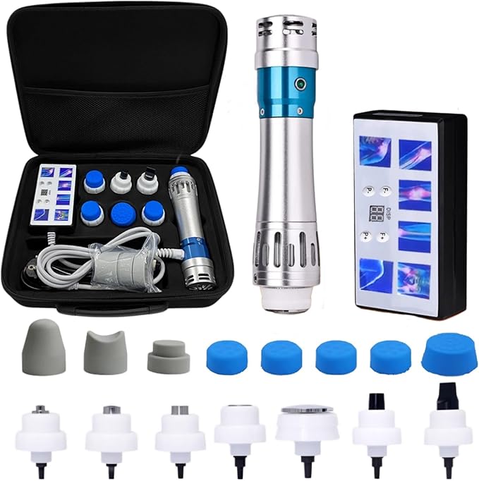 Shockwave Therapy Machine Electromagnetic Extracorporeal Shock Wave Therapy Device Body Massage Impulse Gun Deep Tissue Muscle Massager with 7 Massage Heads for Body Muscle Relaxation Pain Relief