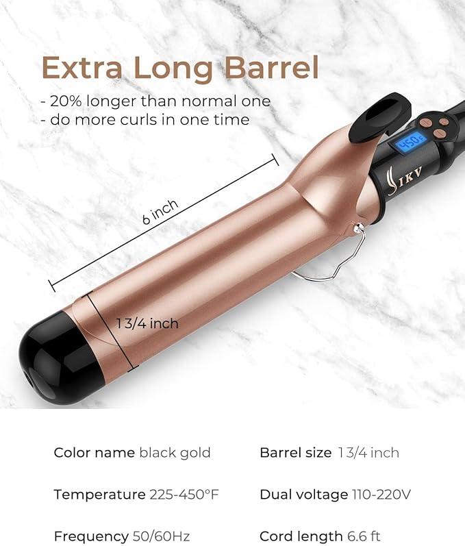 1 3/4 Inch Extra Long Barrel Curling Iron 1.75 Large Barrel for Long Hair Ceramic Tourmaline