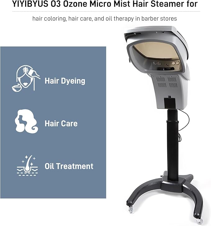 Professional Hair Steamer O3 Ozone Micro Mist Hair Hairdressing Color Processor Oil Treatment Hair Dye Care Salon Machine Standing Type (Black)