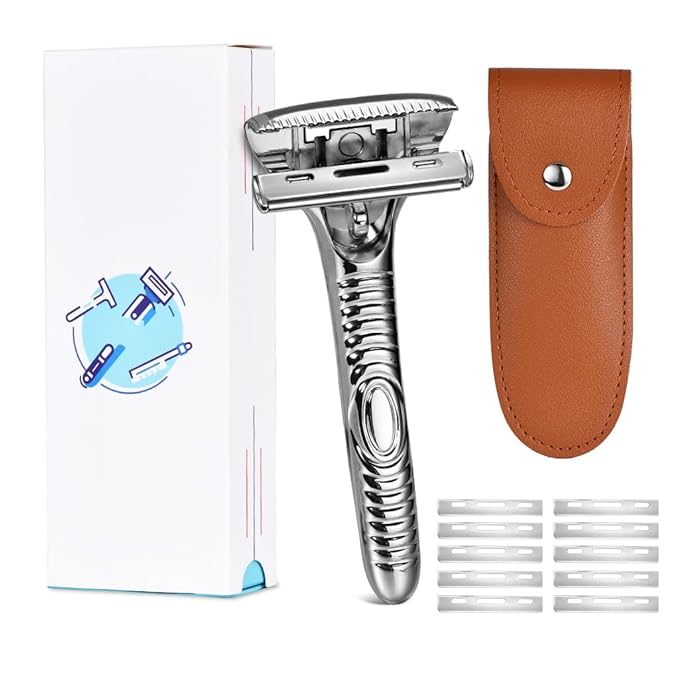 Magnetic Safety Razor for Men Smooth Single Blade Shave Easy Blade Change Stainless Steel Mens Face Razor Durable Blade Shavers for Men - Silver