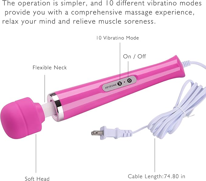 Wired Powerful Handheld Electric Massager Strong Personal Back Massage for Sports Recovery Muscle Aches Body Pain (Rose red)