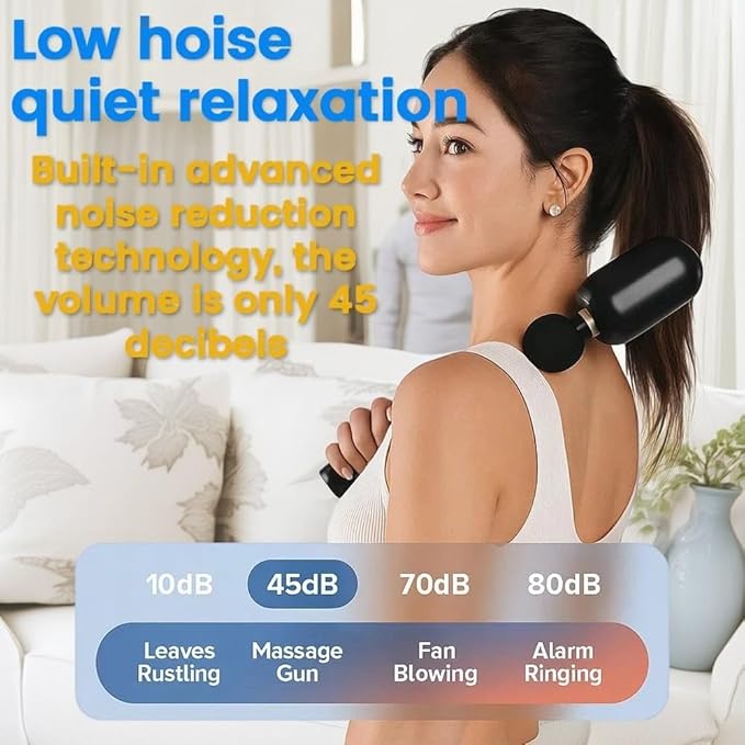 2025 new fascia gun portable massage hammer set low noise equipped with four professional replacement heads and nine adjustment levels perfect for neck back and full body massage. (Black)