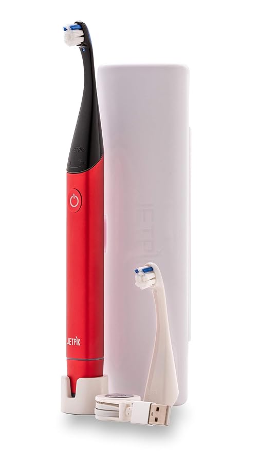 Jetpik JP300 Modern Sonic Rechargeable Toothbrush for Adults - 5 Brushing modes Premium Aluminum Body Waterproof USB induction charging Portable Travel Case Included RED color