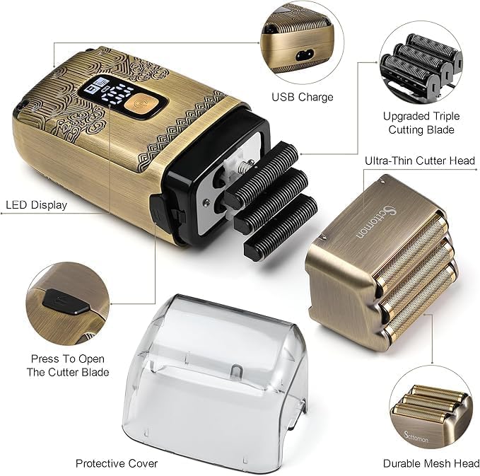 T-Blade Hair Trimmers &amp Electric Shavers for Men Foil Shaver Beard Trimmer Men's Grooming Kit with Triple Blades Cordless