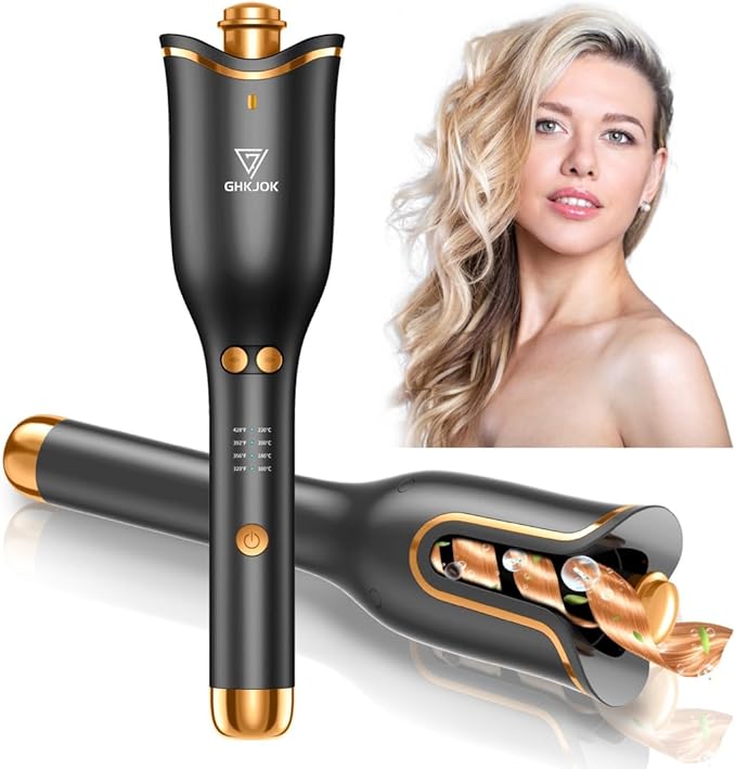 Aignis Hair Curling Iron Automatic Curler: 1 Large Rotating Barrel with 4 Temps &amp 3 Timer Settings Automatic Hair Curling Wand for Long Hair Dual Voltage Auto Shut-Off