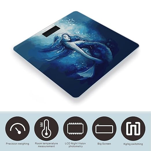 Blue Mermaid Bathroom ScaleHighly Accurate Digital Weighing Machine for People Bright LED Display Weight Scale for The Aldult Home Use