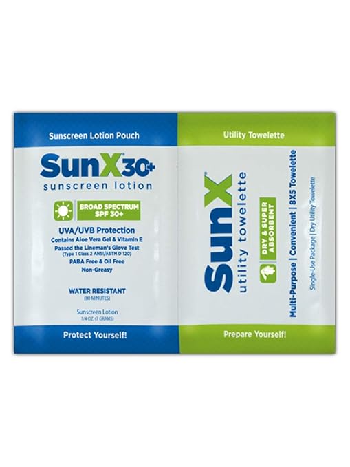 CoreTeX 71443 SunX Towelette and Sunscreen Lotion Dual Pack Standard Green/Blue/White (Pack of 300)
