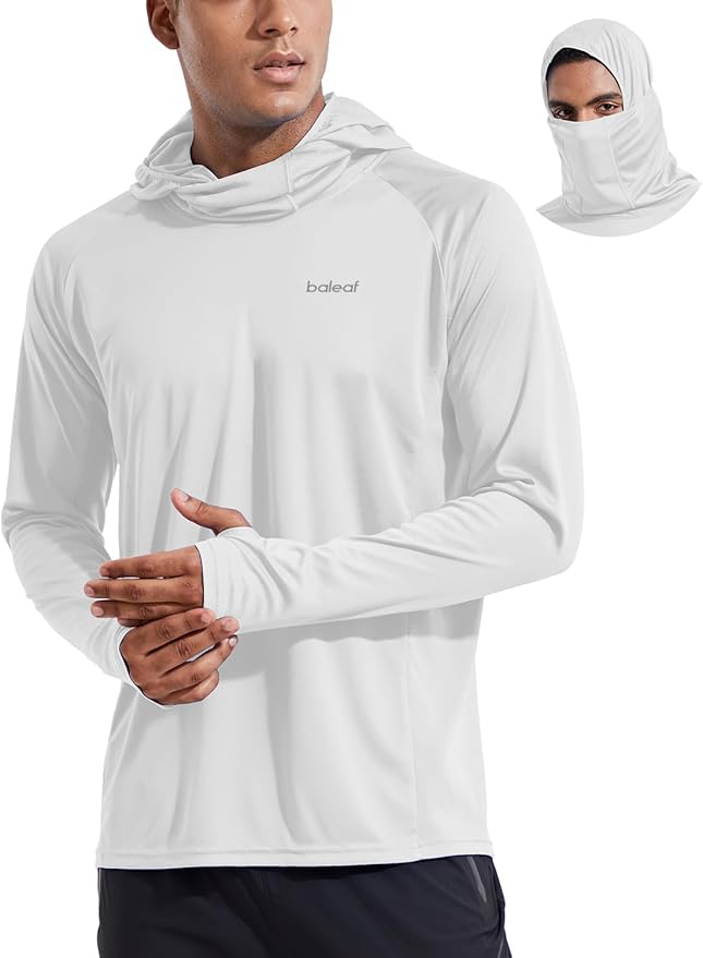 baleaf Men's Sun Protection Hoodie Shirt UPF 50+ Long Sleeve UV SPF T-Shirts with Mask Rash Guard Fishing Lightweight
