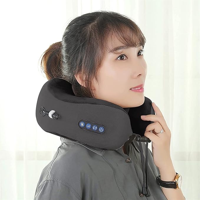 LIPPSY Neck Massager Travel Pillows U-Shaped Memory Foam Neck Pillows &amp Electric Massager for Muscle Shoulder Cervical Pain Stress Relief for Home Office Airplane (Black) (Color : Black)
