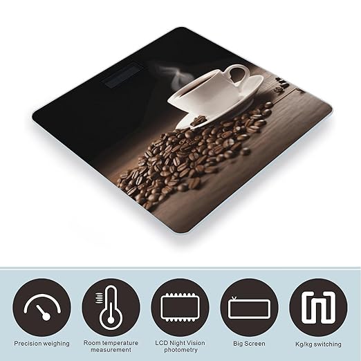 Coffee Cup and Coffee Bean Bathroom Scale Weight Scale for Body WeightHighly Accurate Digital Weighing Machine Clear LED Display Digital Bathroom Body Scale 400lb/182kg