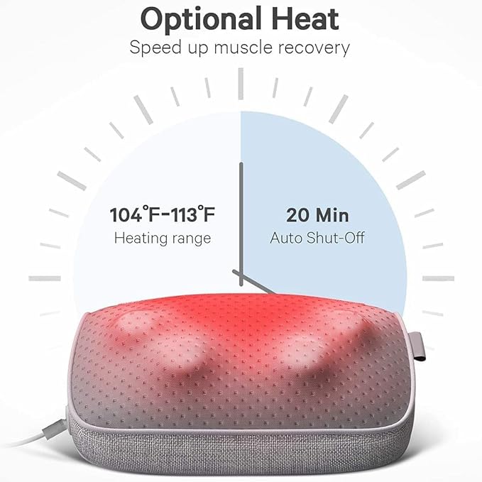 Massager Back and Neck Massage Pillow Deep Tissue Kneading Massages for Back Shoulders Calf Massager for Chair Office and Home Gray