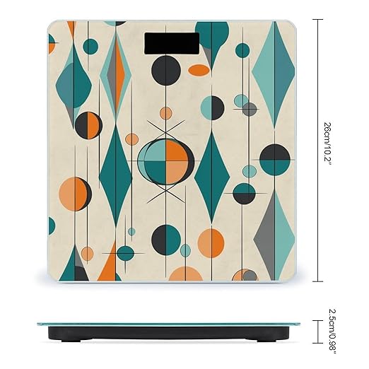 Mid Century Geometric Bathroom Scale Large LCD Backlight Display Digital Scale Rounded Corners Body Scales Automatic Power On/Off Bathroom Scales for Home Bedrooms