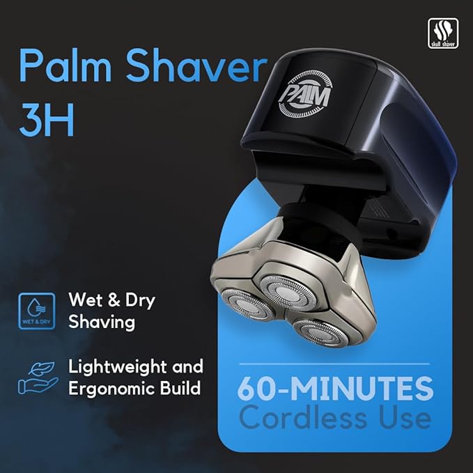 Skull Shaver Palm Shaver for Men - Head &amp Face Razor - Ergonomic Design - Waterproof Cordless Razor - Travel Friendly - Grooming Gift for Bald Men