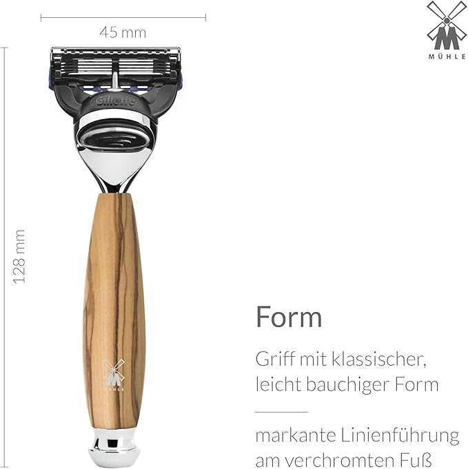 MÜHLE VIVO Olive Wood 3-Piece Black Fibre 5-Blade Razor Shaving Set