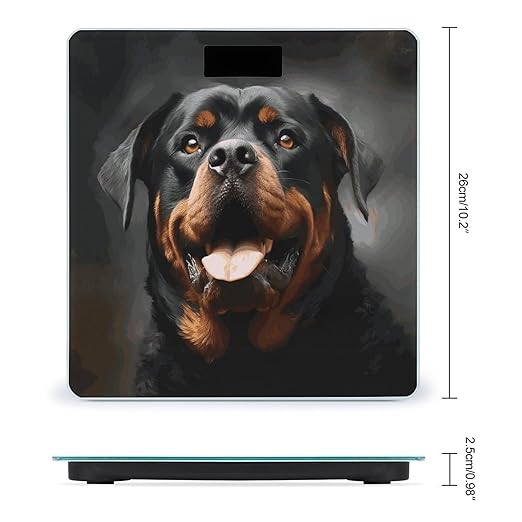Digital Bathroom Scale for Body Weight Scale with Bright LCD Display High Accuracy Step-On Technology Auto On/Off Cool Rottweiler Dog Art Digital Scales 400 Lbs /180kg