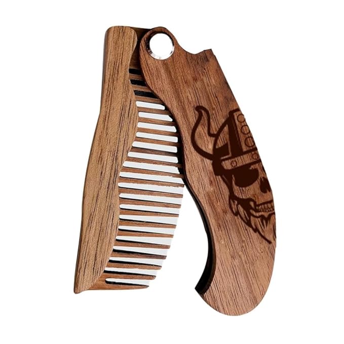 Beard Comb Personalized Gifts Anniversary Gift Wooden Brush Custom Comb Groomsmen Gift Hair Brush Pocket Brush Birthday Gift for Boyfriend (Viking)