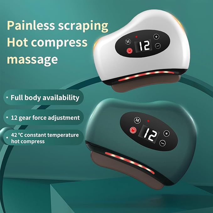 Foot Scraper - Heated Gua Sha for Plantar Fasciitis and Deep Tissue Massage 4-in-1 Vibration Device for Muscle Care (White + Travel Storage Bag)