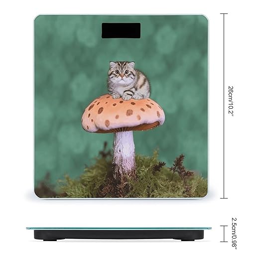 Cat on Mushroom Digital Bathroom Scale for Body Weight with High Precision Digital Weighing Scale with BMI Clear LCD Display and Step-On Measures Weight Up to 180kg