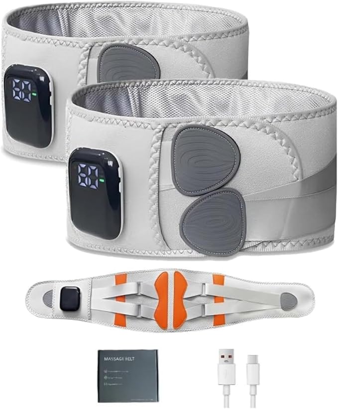Heated Waist Massager Belt Cordless Infrared Heating Pad Waist Warmer Massager Rechargeable Multi-Functional Relaxing Lumbar Massage Device (Gray+Gray)