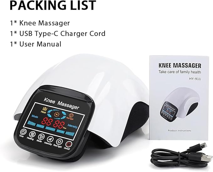 DEITY Knee Massager Smart with Heat Vibration 3D Massage Red Light 4-in-1 Cordless Portable Knee Massager with LED Large Screen Gifts for Grandma &amp Grandpa