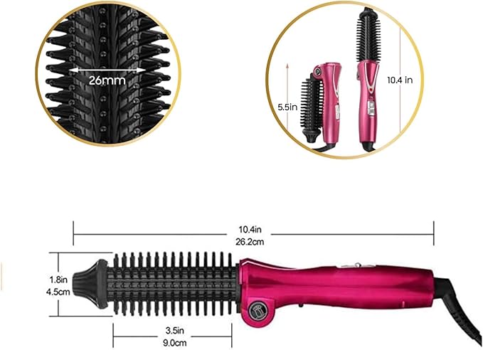 Mini Collaspe Hair Curler Tangle-Free Curling Iron Brush and Volumizer Dual Voltage Travel-Friendly Tourmaline Ceramic Ionic Hot Brush Styling Wand(Red)