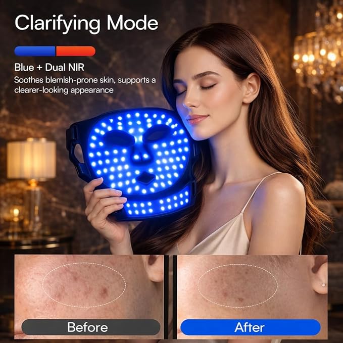 Red Light Therapy Face and Neck Mask - FDA 510 (k) Cleared (K253054) LED Facial Mask for Beauty and Skin Glow | 3 Light Modes Soft Silicone Rechargeable