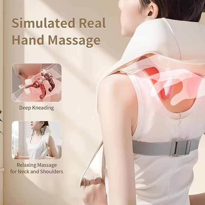 Shoulder Massager Portable Rechargeable 6D Shiatsu Neck and Shoulder Massager with Heat Deep Tissue Back Massager for Pain Relief &amp Relaxation (Ivory White)