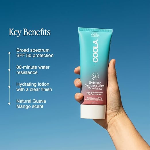 COOLA Organic Sunscreen SPF 50 Sunblock Body Lotion Dermatologist Tested Skin Care for Daily Protection Vegan and Gluten Free Guava Mango 5 Fl Oz