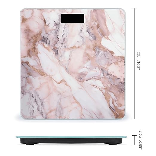 Pink White Marble Pattern Bathroom Scale for Body Weight Bathroom Weighing Scale with Backlit LCD Display Highly Accurate Measures Weight Up to 180kg