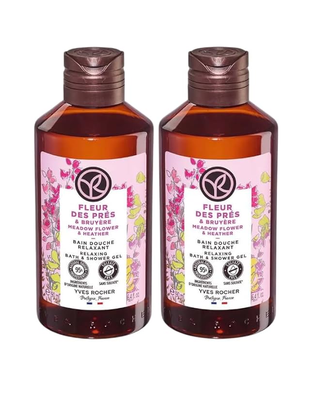 Yves Rocher Meadow Flowers &amp Heather Nourishing Shower Gel Bath &amp Body Routine Women Men Day Care 190 ml./6.4 fl.oz. Set of 2 Best Gift Kit