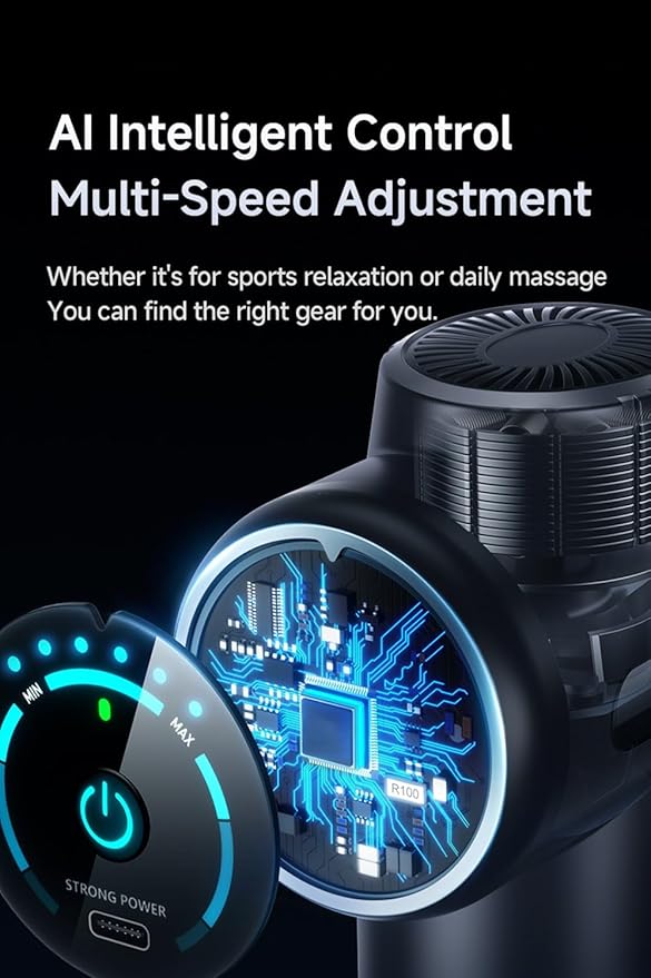 Portable Deep Tissue Muscle Massage Gun – 99-Speed Handheld Percussion Massager with LCD Display Quiet Motor 6 Heads &amp Carrying Case – Rechargeable Body Relaxation Tool for Active Lifestyles