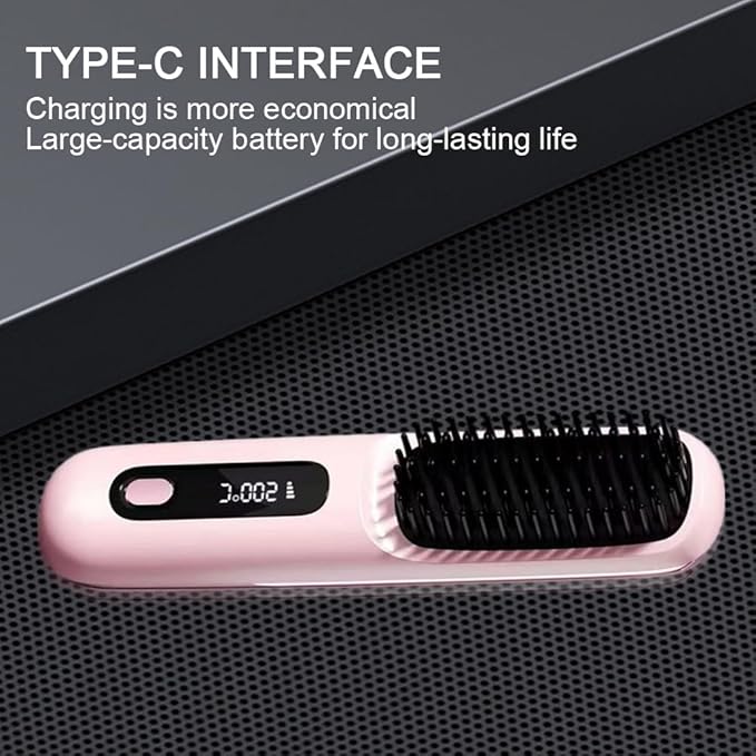 2025 Cordless Hair Straightener Brush – 3 Heat Settings USB Rechargeable 2-in-5 Straightener &amp Curler Ionic Anti-Static for All Hair Types