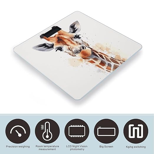 Stylish Animal Watercolor Giraffe Bathroom Scale Weight Scale for Body WeightHighly Accurate Digital Weighing Machine Clear LED Display Digital Bathroom Body Scale 400lb/182kg
