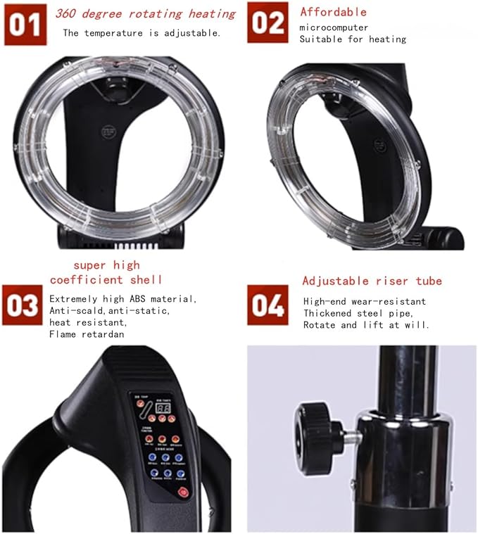 Orbiting Infrared Hair Dryer-Hair Steamer Climazone Hair Heater Dyeing Perming Machine 3 Functions + 6 Modes Standing 360° Rotating for Color Processor Salon SPA Home Hair Care