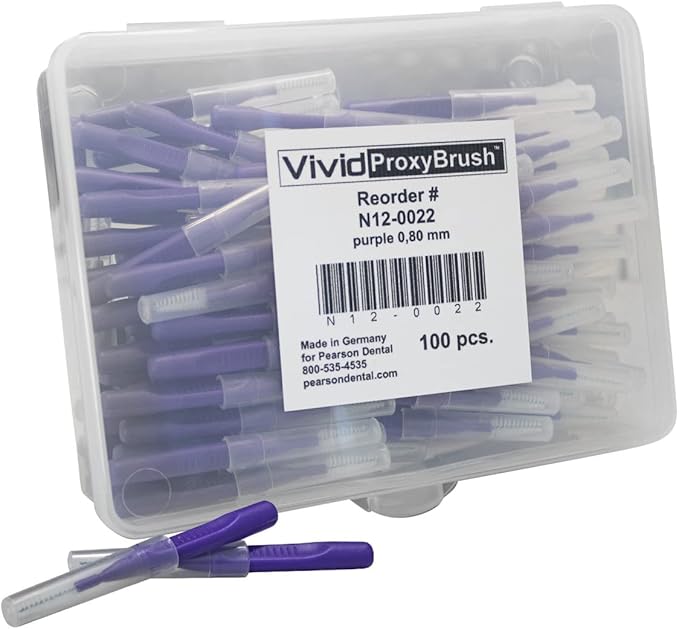 Premium Quality Interdental Brushes for Interproximal Cleaning Professional Interdental Cleaners Tight Teeth Pkg of 100 ProxyBrush by Vivid (X-Mas Tree 0.8mm Purple)
