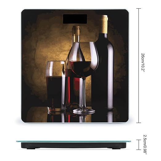 Three Wine Bottles and Glass Over Bathroom ScaleHighly Accurate Digital Weighing Machine for People Bright LED Display Weight Scale for The Aldult Home Use