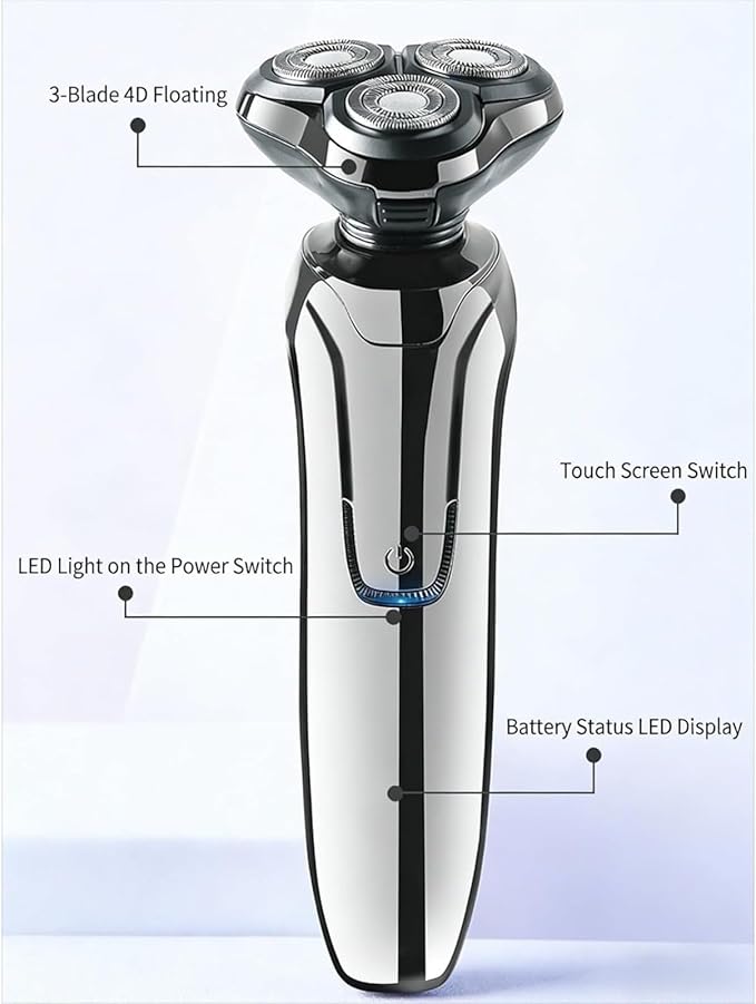 Sekoda Electric Shaver for Men Waterproof Rotary Beard Trimmer with Rechargeable Floating Heads &amp LED Display Wet/Dry Cordless (White)