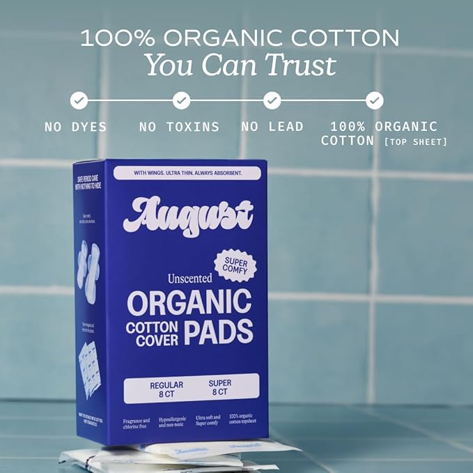 August Regular &amp Super Cotton Menstrual Pads 72 (36+36) Ultra Thin Pads with Wings Hypoallergenic Sanitary Napkins with Organic Cotton Topsheet Compostable Wrapper Non-Toxic Fragrance-Free